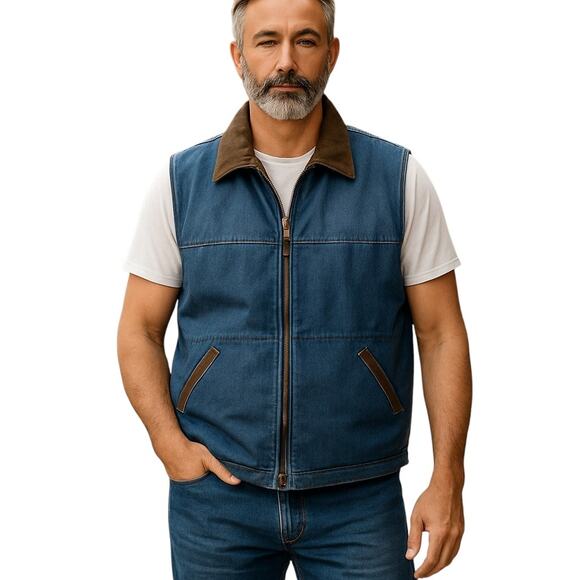 Wrangler Hero Blue Denim Sherpa Lined Zip Up Vintage Vest 3 XL - Picture 1 of 3